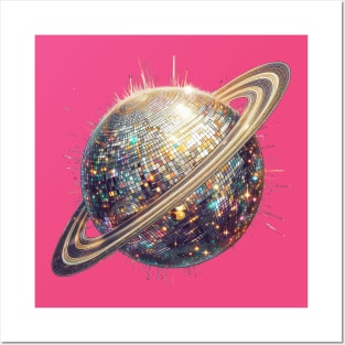 Retro Saturn Disco Ball Tee - Saturn Disco Ball T-Shirt: Cosmic Glam Posters and Art